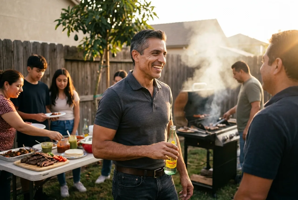 Marcus, después del reset de 90 días, en una carne asada familiar